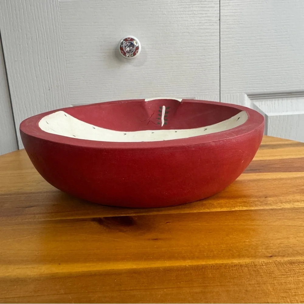 Handmade‎ hand painted wooden Santa Claus bowl